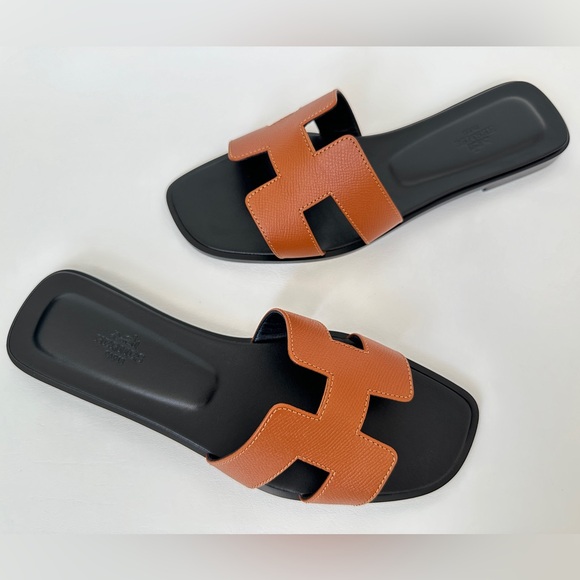 HERMES ORAN SANDALS IN NATUREL BROWN EPSOM LEATHER. SIZE 38 NEW - Picture 10 of 14